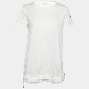 Moncler Off White Cotton Drawstring Detail Short Sleeve T-Shirt Sz L Blokecore